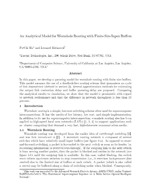 An Analytical Model for Wormhole Routing with Finite Size Input Bu ers