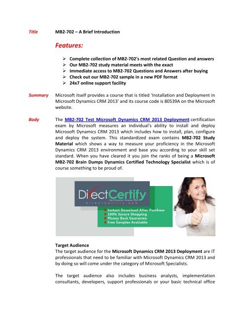 MB2-702 Exam Questions & Answers