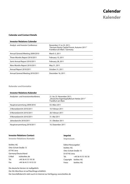 Annual Report 2009/2010 Geschäftsbericht 2009/2010 ... - biolitec AG