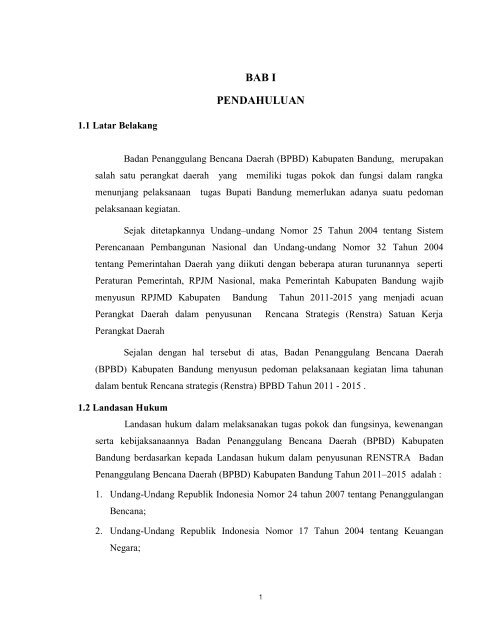 BAB I Renstra - Pemerintah Kabupaten Bandung