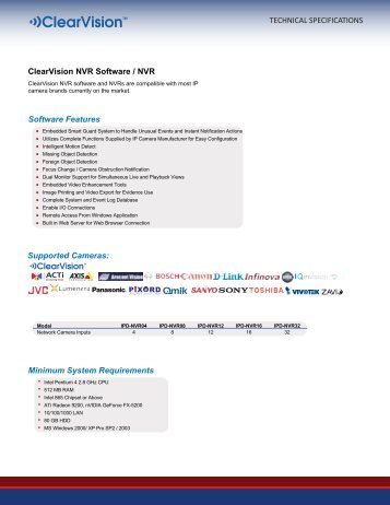 TECHNICAL SPECIFICATIONS ClearVision NVR ... - Inter-Pacific