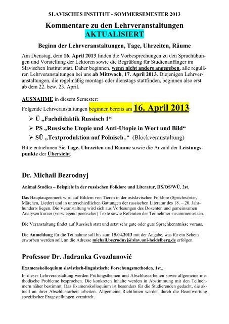 16. April 2013 - Slavisches Institut