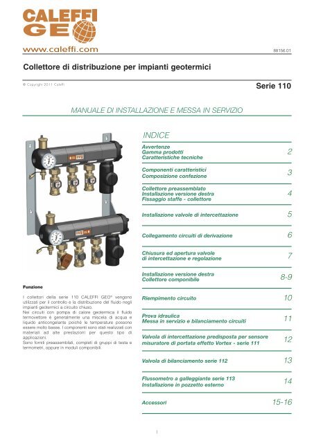 Collettore di distribuzione per impianti geotermici Serie 110 ... - Caleffi