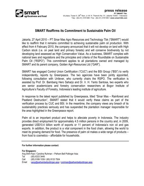 SMART Reaffirms Its Commitment to Sustainable Palm Oil