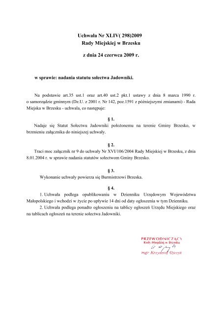 UchwaÅa Nr XLIV( 298)2009 Rady Miejskiej w Brzesku z dnia 24 ...