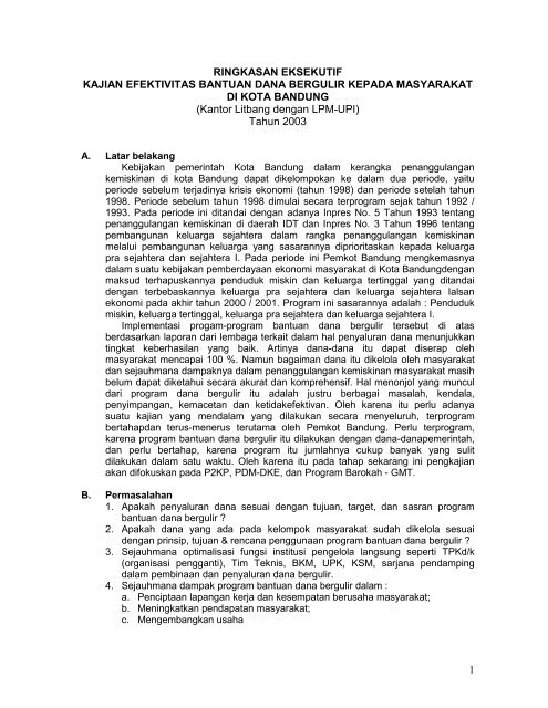 Ringkasan Eksekutif Kajian Efektivitas Bantuan Dana Bergulir