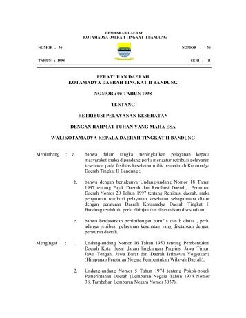 Perda Kota Bandung No.06 Tahun 1998 - Pemerintah Kota Bandung