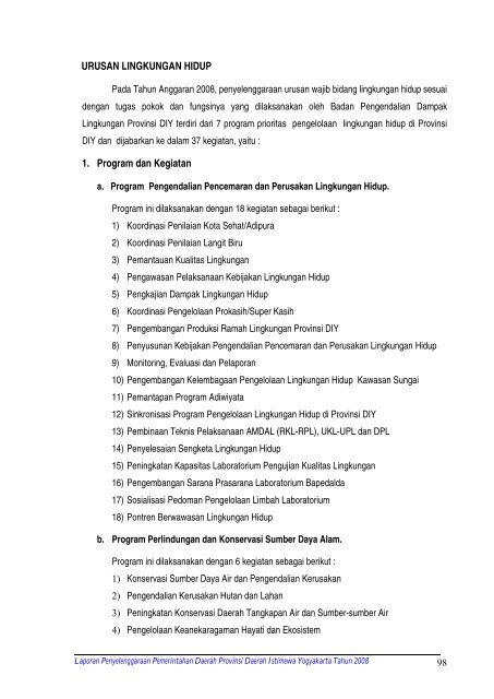 URUSAN LINGKUNGAN HIDUP 1. Program dan Kegiatan - dppka diy