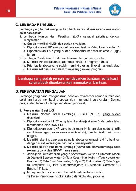 Petunjuk Teknis Revitalisasi LKP Tahun 2012