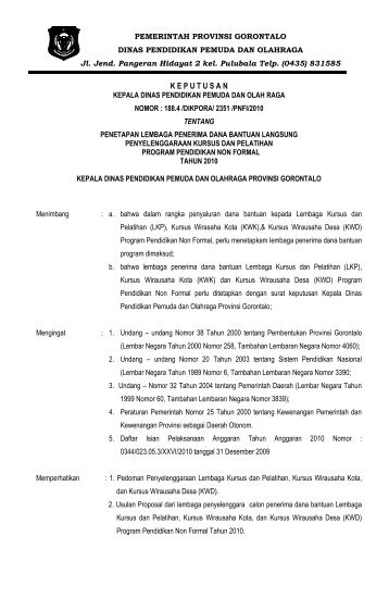 Daftar Lembaga Penerima Blockgrant KWD, KWK dan PKH-LKP ...