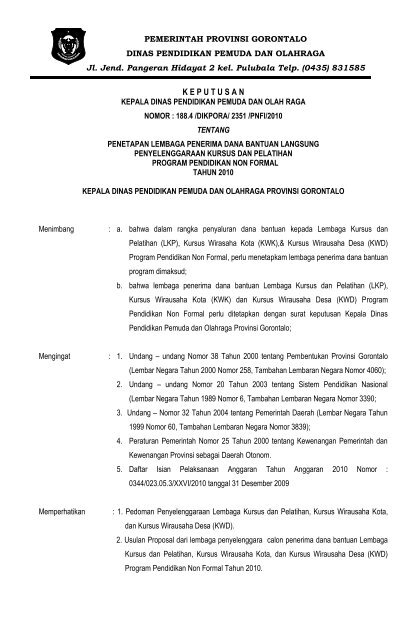 Daftar Lembaga Penerima Blockgrant KWD, KWK dan PKH-LKP ...