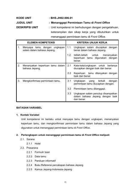 SKKNI Bidang Jasa Pendidikan Bahasa Sub Bidang Bahasa ...