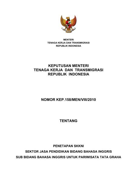 SKKNI Bidang Bahasa Inggris untuk Pariwisata Tata Graha