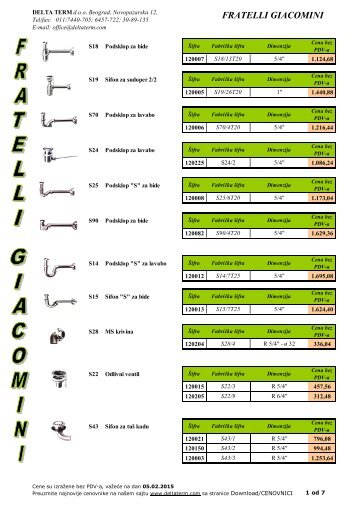 FRATELLI GIACOMINI cenovnik - Delta Term