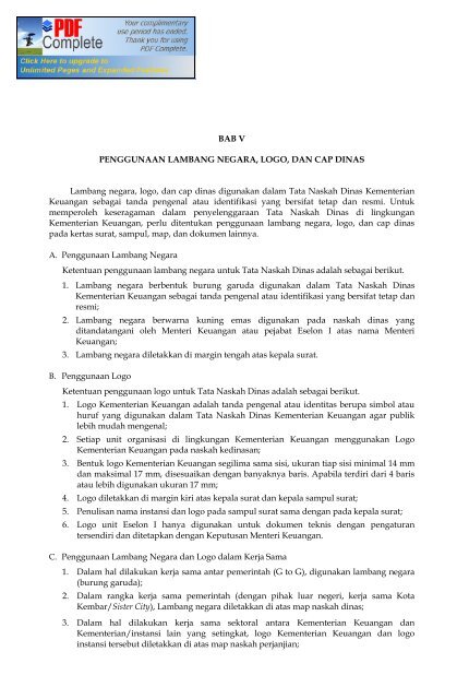 Bab V Penggunaan Lambang Negara Logo Dan Cap
