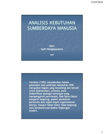 ANALISIS KEBUTUHAN SUMBERDAYA MANUSIA