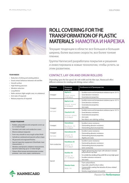 roll covering for the transformation of plastic materials ... - Hannecard