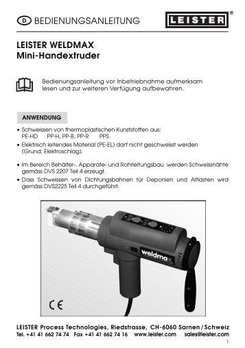 LEISTER WELDMAX Mini-Handextruder BEDIENUNGSANLEITUNG