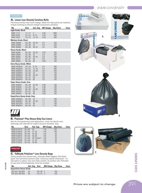 CHRISTMAN CHEMICAL CO. INC. BAGS & CANLINERS CATALOG 2015