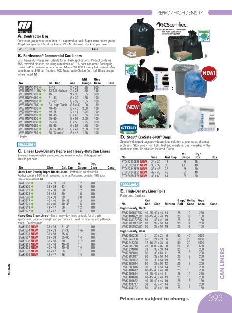 CHRISTMAN CHEMICAL CO. INC. BAGS & CANLINERS CATALOG 2015