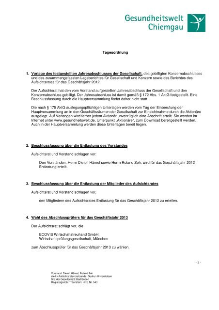 Direkt zum AktionÃ¤rsbrief 2013 (pdf) - Gesundheitswelt Chiemgau