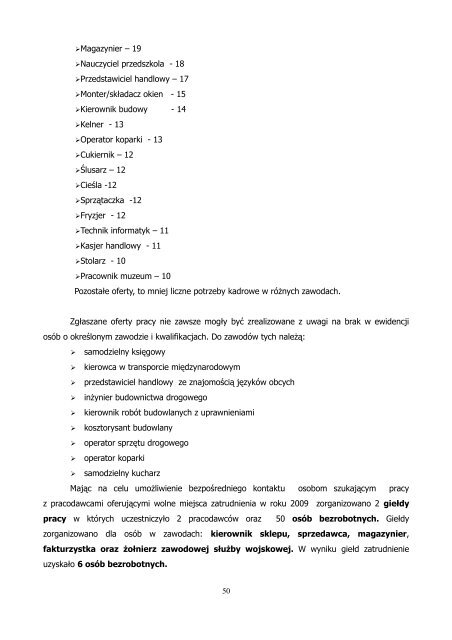 Informacja o sytuacji na rynku pracy za 2009 r. - Brzesko, UrzÄd ...