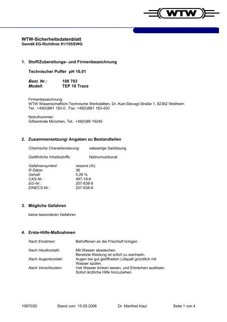 WTW-Sicherheitsdatenblatt