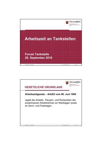 Arbeitszeit an Tankstellen - Tokheim Service-Gruppe