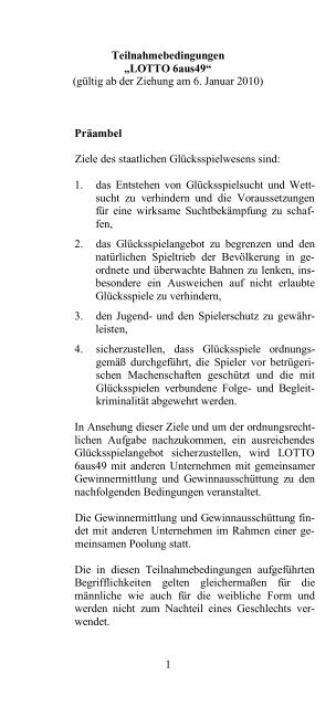 1 Teilnahmebedingungen âLOTTO 6aus49â - Lotto Sachsen-Anhalt