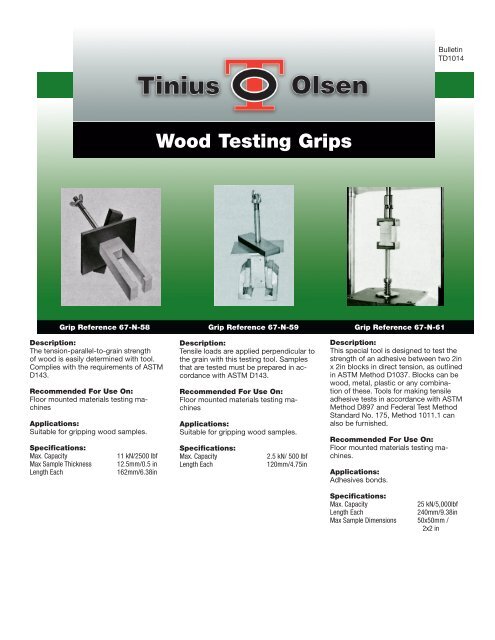 Bulletin TD1014 Wood Testing Grips - Tinius Olsen