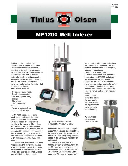 MP1200 Melt Indexer - Tinius Olsen
