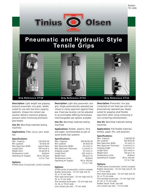 Pneumatic/Hydraulic Grips - Tinius Olsen