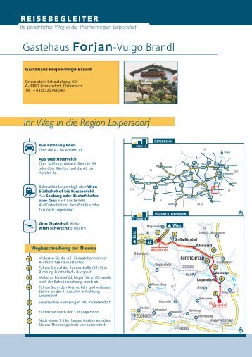 Ihr Weg in die Region Loipersdorf Gästehaus Forjan-Vulgo Brandl