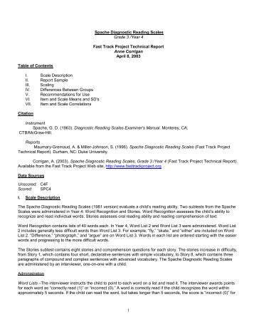 1 Spache Diagnostic Reading Scales Grade 3 ... - Fast Track Project