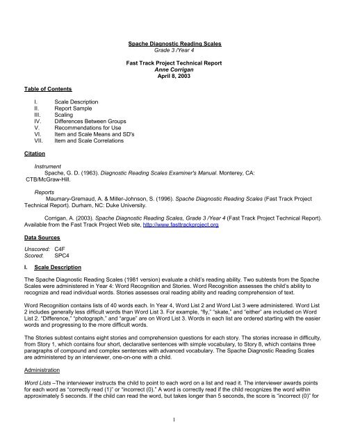 1 Spache Diagnostic Reading Scales Grade 3 ... - Fast Track Project