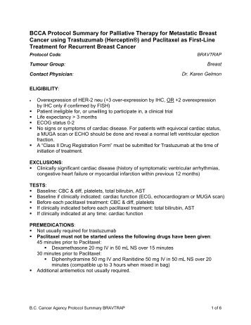 BCCA Protocol Summary for Palliative Therapy for Metastatic Breast ...