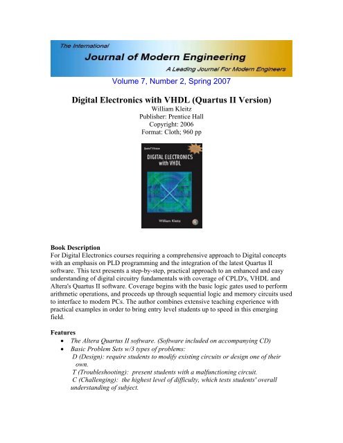 Digital Electronics with VHDL (Quartus II Version) - IJME