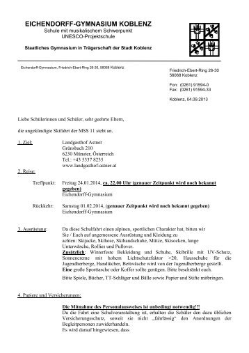 Elternbrief zur Skifahrt 2014 zum Download - Eichendorff-Gymnasium