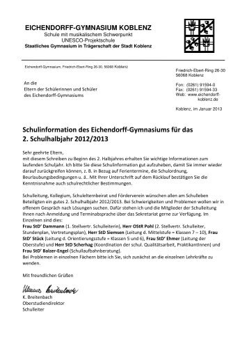 Schulinformation 2. Halbjahr 2012/13 - Eichendorff-Gymnasium