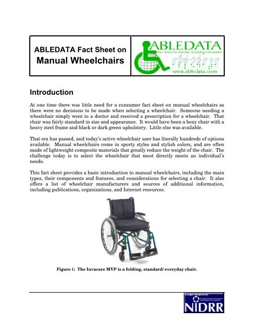 ABLEDATA Fact Sheet On Manual Wheelchairs