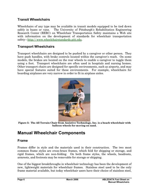 ABLEDATA Fact Sheet On Manual Wheelchairs