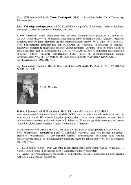TARTU LIKOOLI FSIKA INSTITUUT 1946-1999