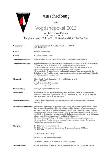 Ausschreibung Vogtlandpokal 2013