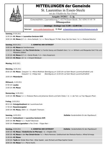 MITTEILUNGEN der Gemeinde St. Laurentius in Essen-Steele