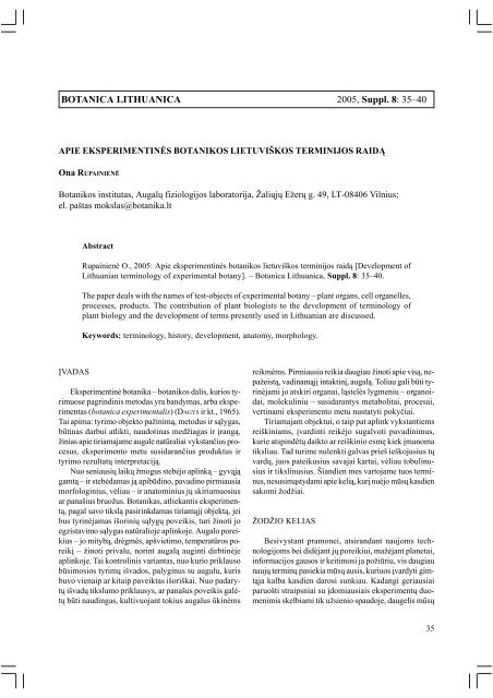 BOTANICA LITHUANICA 2005, Suppl. 8: 35–40 - Botanikos institutas