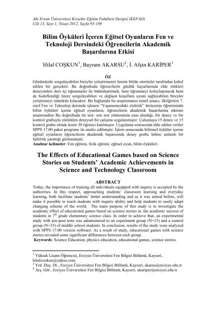 Bilim A Yka Leri A A Eren Eaÿitsel Oyunlara N Fen Ve Teknoloji Kefad