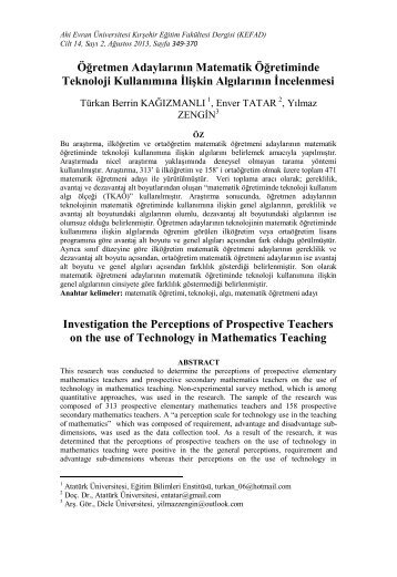 ÃÄretmen AdaylarÄ±nÄ±n Matematik ÃÄretiminde Teknoloji ... - KEFAD