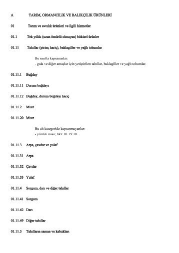A TARIM, ORMANCILIK VE BALIKÃILIK ÃRÃNLERÄ° 01 TarÄ±m ve ...