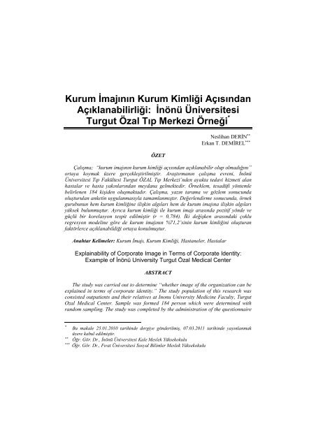 Kurum Ä°majÄ±nÄ±n Kurum KimliÄi AÃ§Ä±sÄ±ndan AÃ§Ä±klanabilirliÄi: Ä°nÃ¶nÃ¼ ...