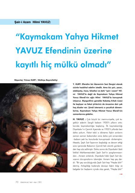 Kaymakam Yahya Hikmet YAVUZ Efendinin Ã¼zerine kayÄ±tlÄ± hiÃ§ mÃ¼lkÃ¼ ...